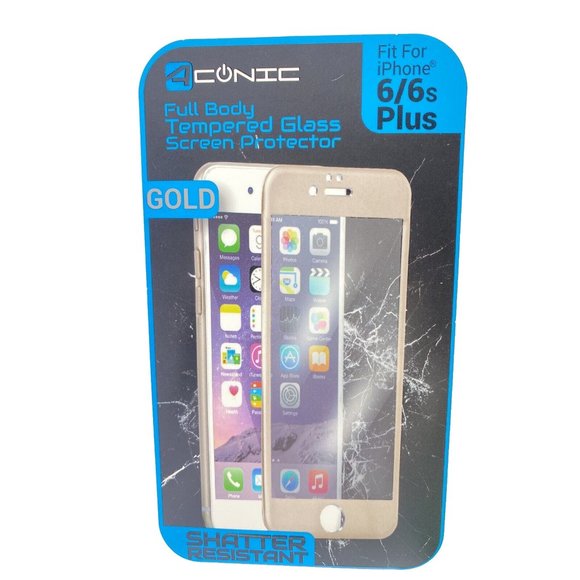iPhone Gold 6/6s Plus Full Tempered Glass Screen Protector Gold Colour Rim - Picture 2 of 6